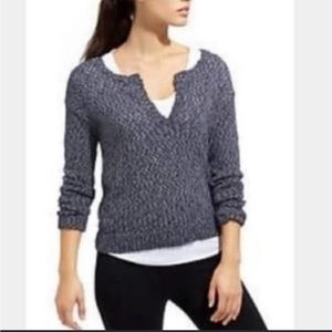 Athleta Weekend Navy Pullover Sweater Knited Split V Neck Size XS